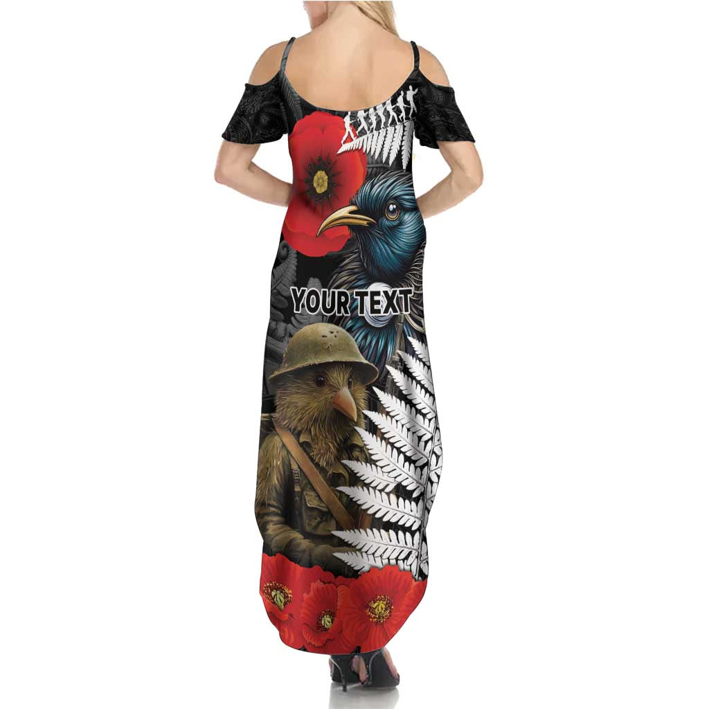 Kiwi-Tui Bird Soldier ANZAC Day Personalised Family Matching Summer Maxi Dress and Hawaiian Shirt Maori Silver Fern Motif LT9 - Polynesian Pride