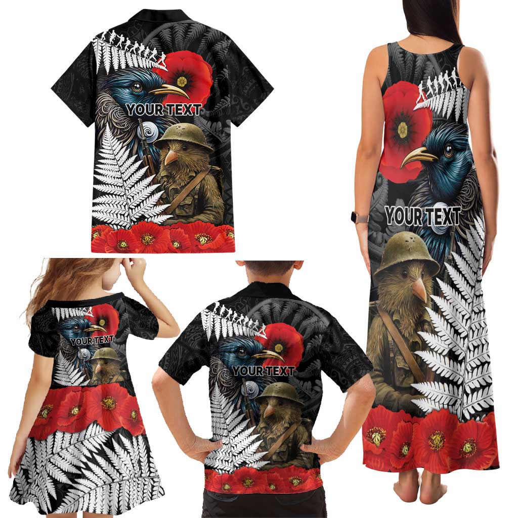 Kiwi-Tui Bird Soldier ANZAC Day Personalised Family Matching Tank Maxi Dress and Hawaiian Shirt Maori Silver Fern Motif LT9 - Polynesian Pride