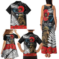 Kiwi-Tui Bird Soldier ANZAC Day Personalised Family Matching Tank Maxi Dress and Hawaiian Shirt Maori Silver Fern Motif LT9 - Polynesian Pride