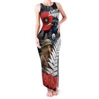 Kiwi-Tui Bird Soldier ANZAC Day Personalised Family Matching Tank Maxi Dress and Hawaiian Shirt Maori Silver Fern Motif LT9 Mom's Dress Black - Polynesian Pride
