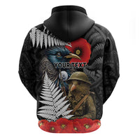 Kiwi-Tui Bird Soldier ANZAC Day Personalised Hoodie Maori Silver Fern Motif