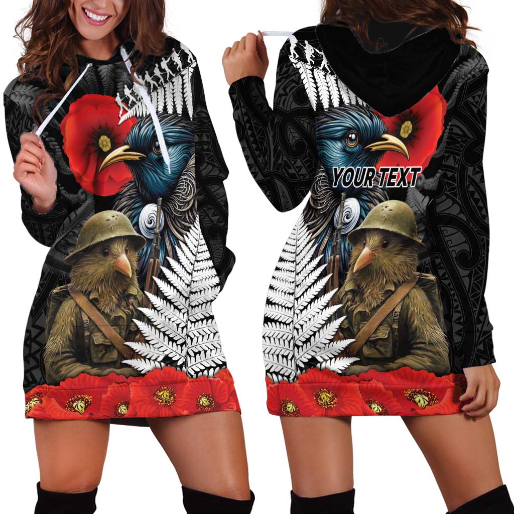 Kiwi-Tui Bird Soldier ANZAC Day Personalised Hoodie Dress Maori Silver Fern Motif LT9 - Polynesian Pride