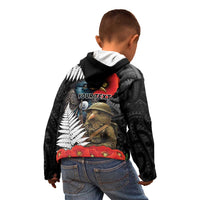 Kiwi-Tui Bird Soldier ANZAC Day Personalised Kid Hoodie Maori Silver Fern Motif LT9 - Polynesian Pride