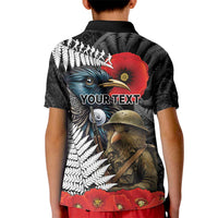 Kiwi-Tui Bird Soldier ANZAC Day Personalised Kid Polo Shirt Maori Silver Fern Motif LT9 - Polynesian Pride