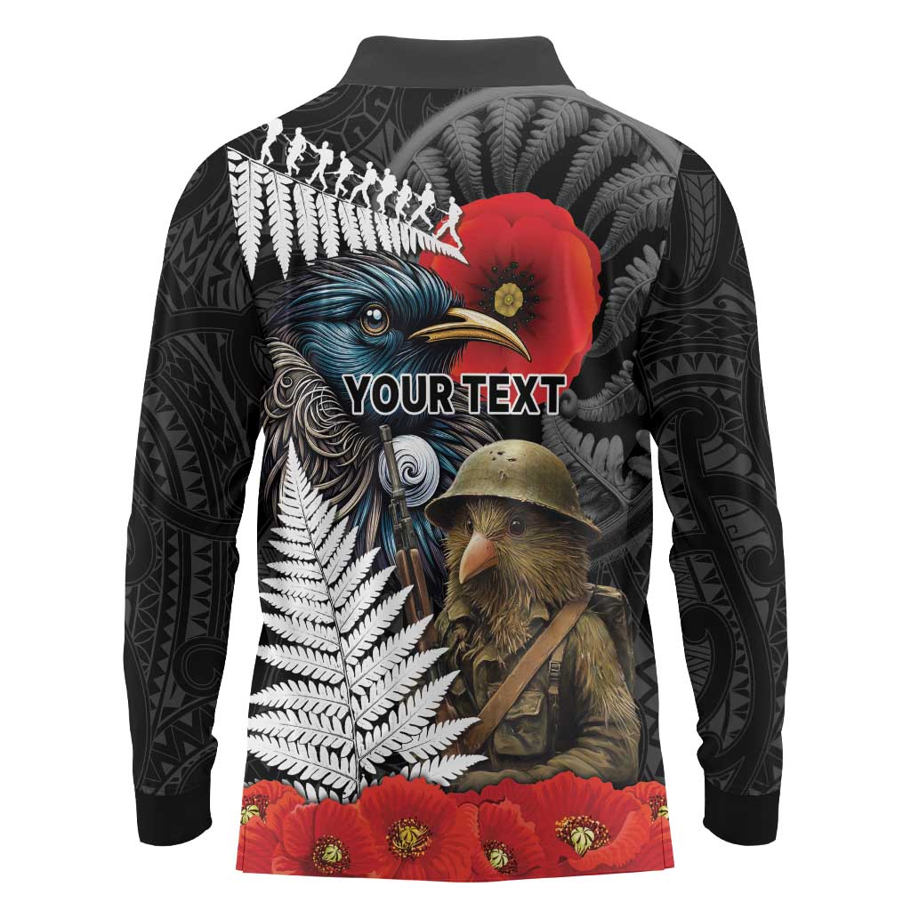 Kiwi-Tui Bird Soldier ANZAC Day Personalised Long Sleeve Polo Shirt Maori Silver Fern Motif LT9 - Polynesian Pride