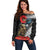 Kiwi-Tui Bird Soldier ANZAC Day Personalised Off Shoulder Sweater Maori Silver Fern Motif