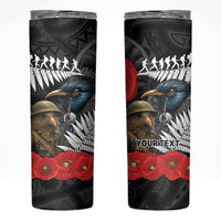 Kiwi-Tui Bird Soldier ANZAC Day Personalised Skinny Tumbler Maori Silver Fern Motif LT9 Black - Polynesian Pride