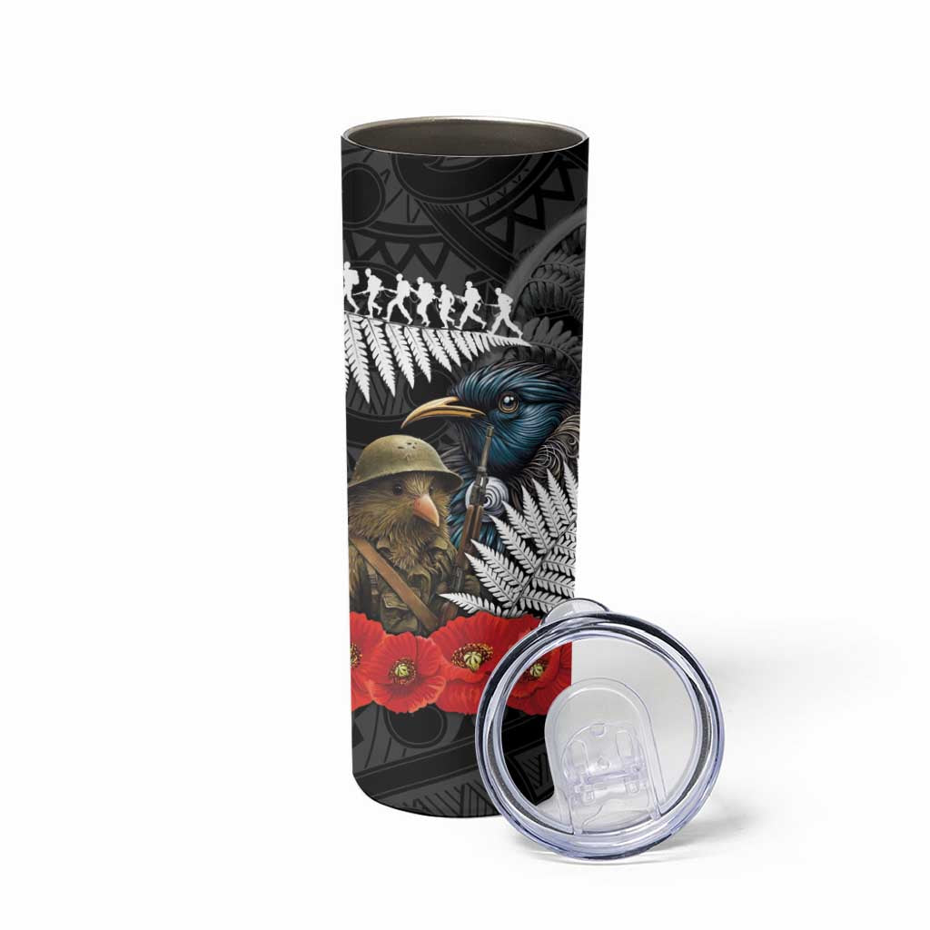 Kiwi-Tui Bird Soldier ANZAC Day Personalised Skinny Tumbler Maori Silver Fern Motif LT9 - Polynesian Pride