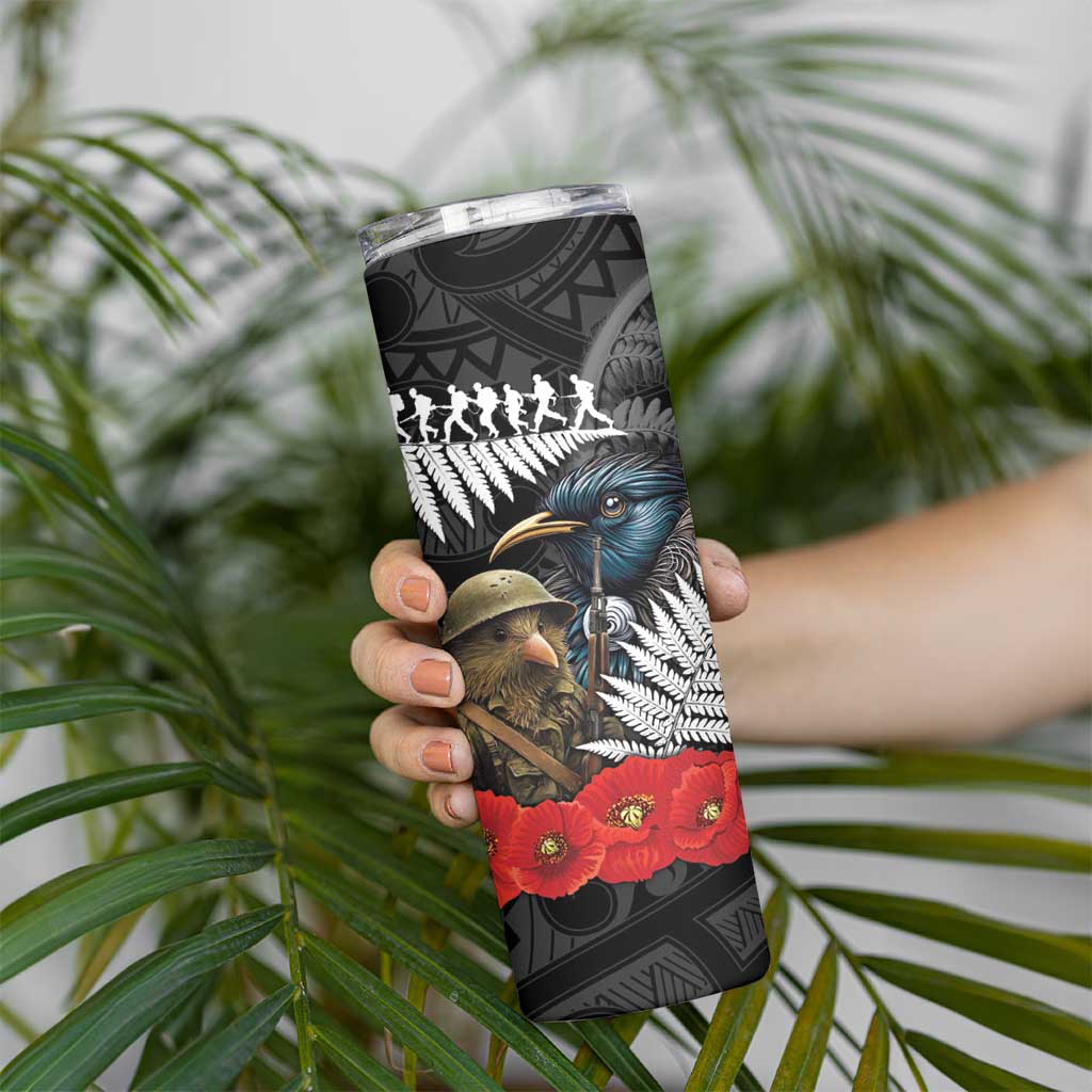 Kiwi-Tui Bird Soldier ANZAC Day Personalised Skinny Tumbler Maori Silver Fern Motif LT9 - Polynesian Pride