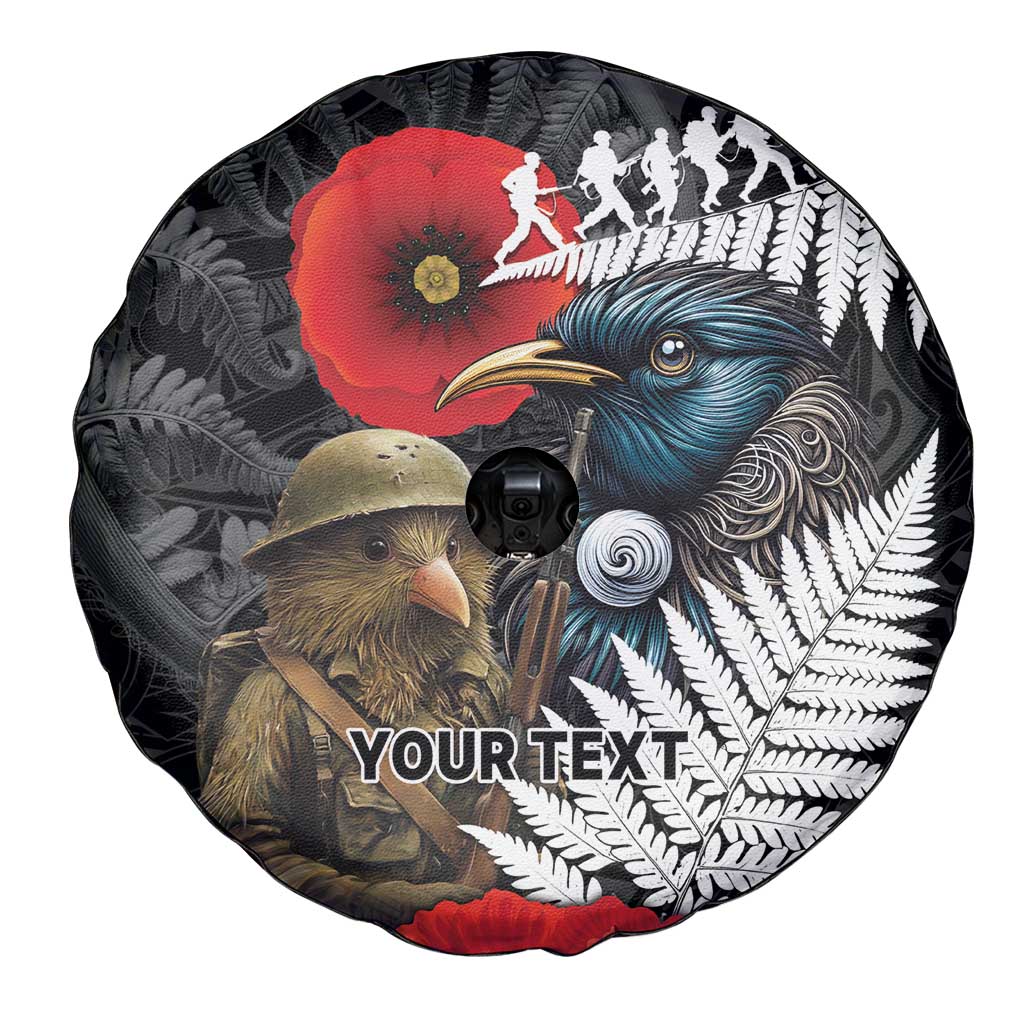 Kiwi-Tui Bird Soldier ANZAC Day Personalised Spare Tire Cover Maori Silver Fern Motif LT9 - Polynesian Pride