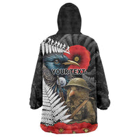 Kiwi-Tui Bird Soldier ANZAC Day Personalised Wearable Blanket Hoodie Maori Silver Fern Motif LT9 - Polynesian Pride