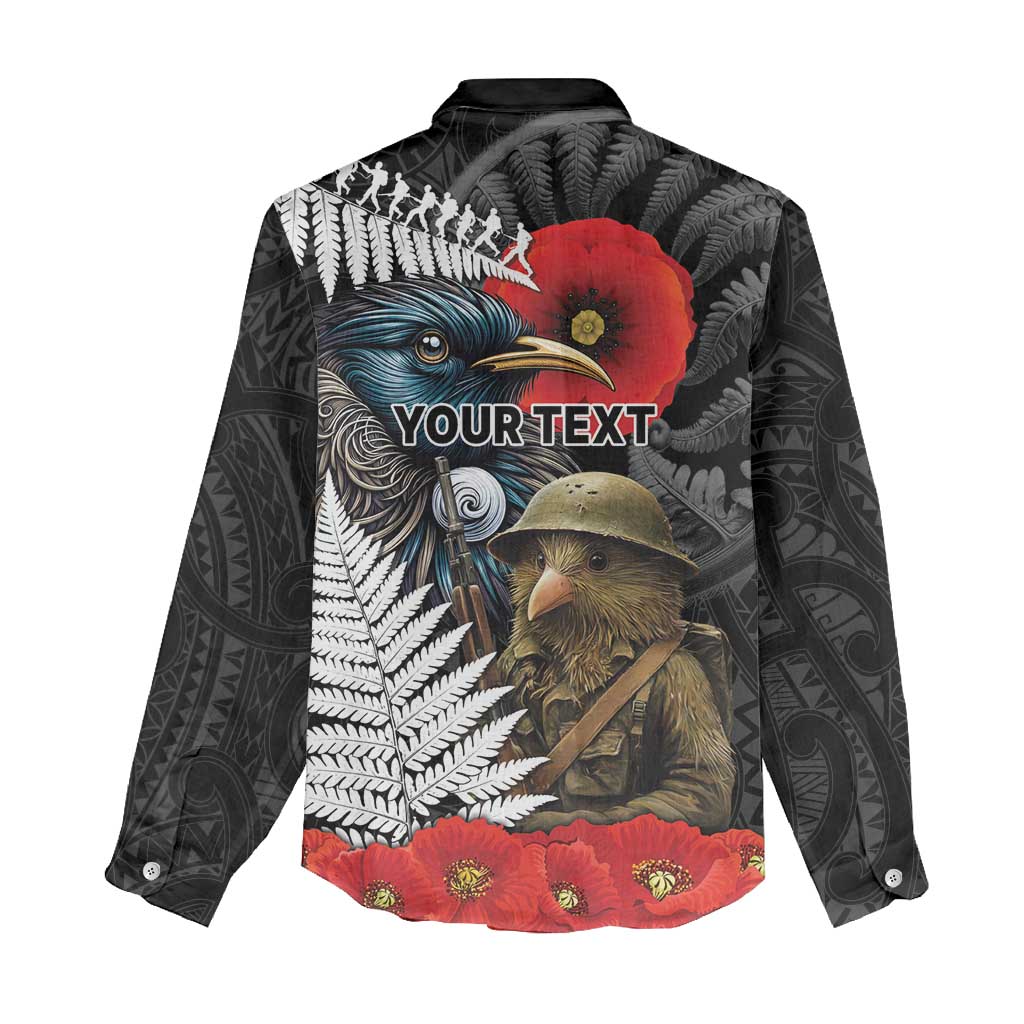 Kiwi-Tui Bird Soldier ANZAC Day Personalised Women Casual Shirt Maori Silver Fern Motif LT9 - Polynesian Pride