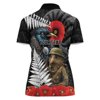 Kiwi-Tui Bird Soldier ANZAC Day Personalised Women Polo Shirt Maori Silver Fern Motif LT9 - Polynesian Pride