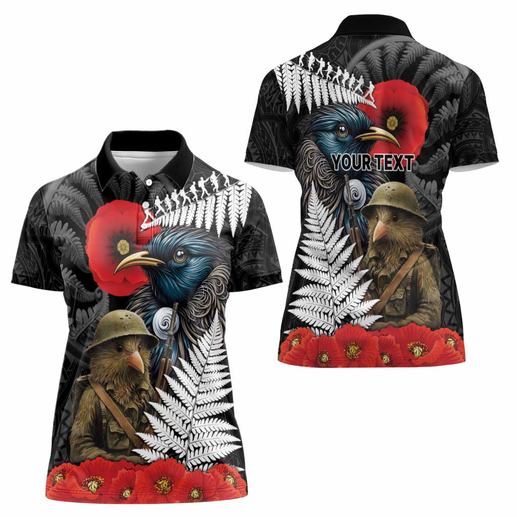 Kiwi-Tui Bird Soldier ANZAC Day Personalised Women Polo Shirt Maori Silver Fern Motif LT9 - Polynesian Pride