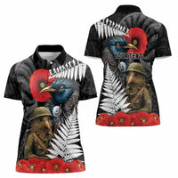 Kiwi-Tui Bird Soldier ANZAC Day Personalised Women Polo Shirt Maori Silver Fern Motif LT9 - Polynesian Pride