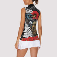 Kiwi-Tui Bird Soldier ANZAC Day Personalised Women Sleeveless Polo Shirt Maori Silver Fern Motif LT9 - Polynesian Pride