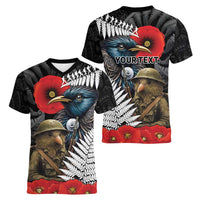 Kiwi-Tui Bird Soldier ANZAC Day Personalised Women V-Neck T-Shirt Maori Silver Fern Motif LT9 - Polynesian Pride