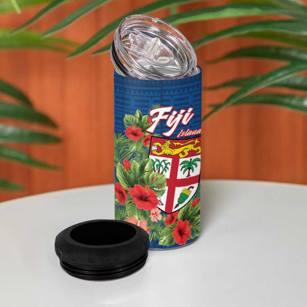 Fiji Island Tropical Flowers and Tapa Pattern 4 in 1 Can Cooler Tumbler LT9 - Polynesian Pride