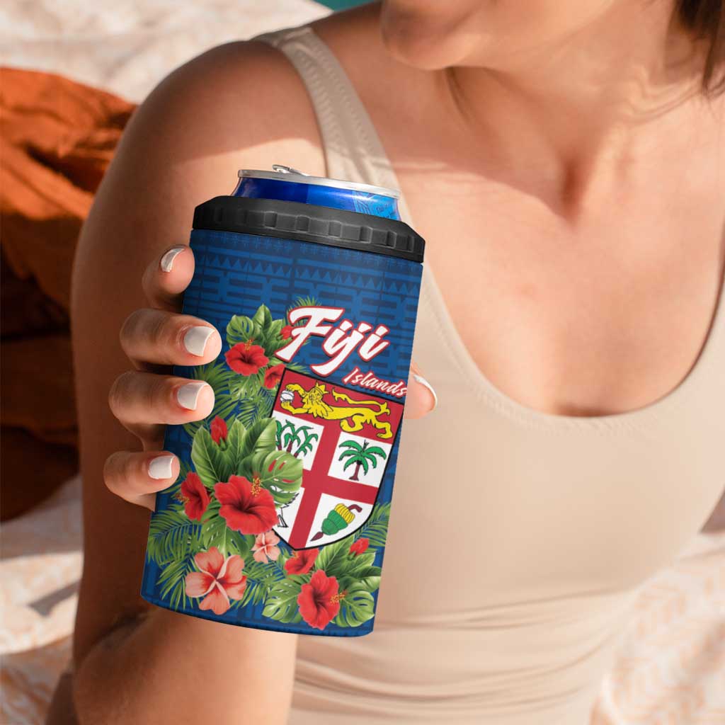 Fiji Island Tropical Flowers and Tapa Pattern 4 in 1 Can Cooler Tumbler LT9 - Polynesian Pride