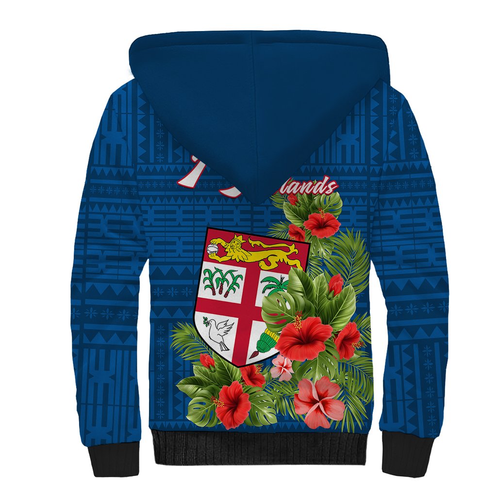 Polynesian Pride Fiji Sherpa Hoodie Tropical Flowers and Tapa Pattern LT9 - Polynesian Pride