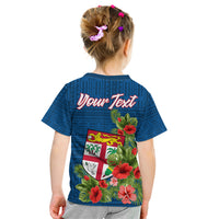 Personalised Fiji Kid T Shirt Tropical Flowers and Tapa Pattern LT9 - Polynesian Pride