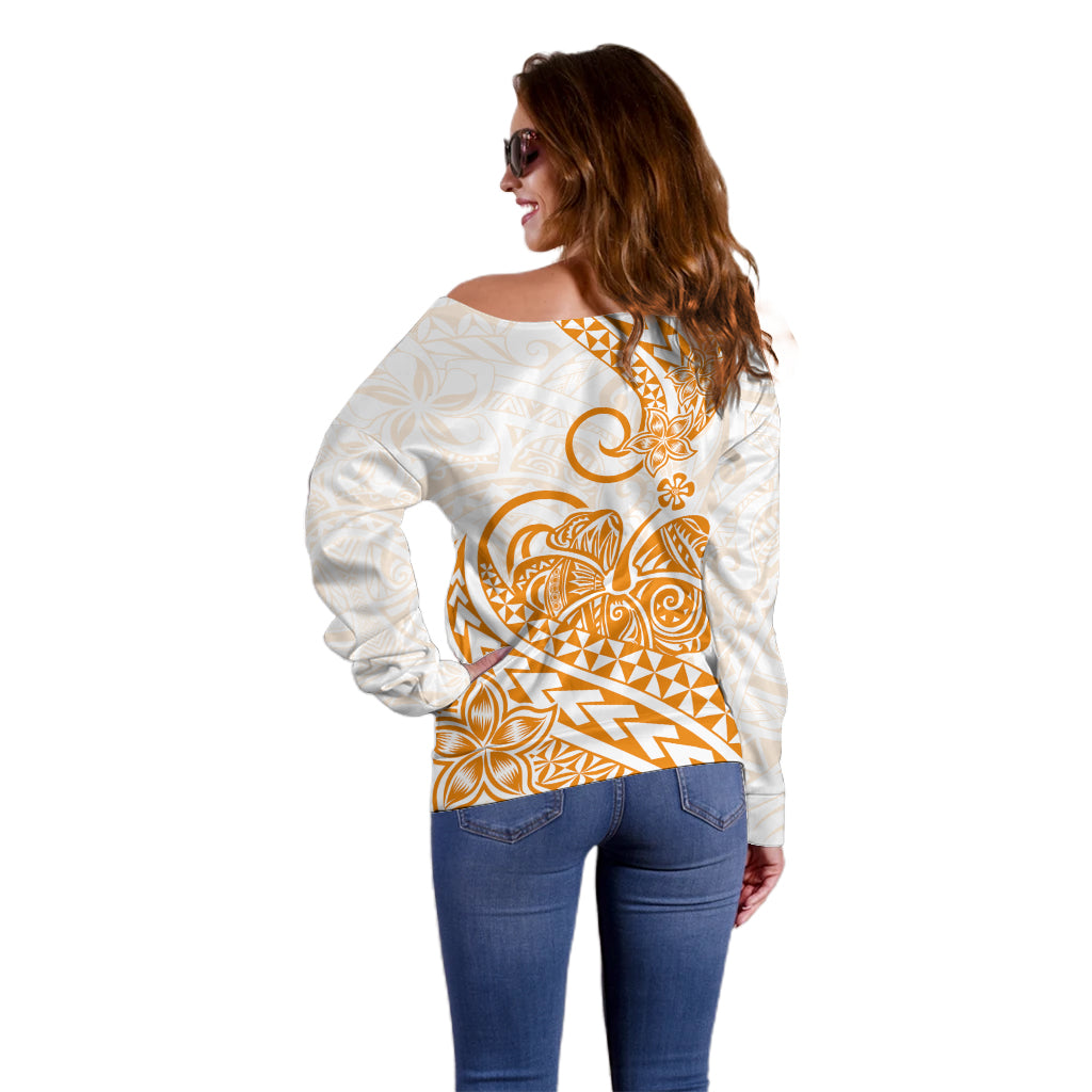Polynesian Off Shoulder Sweater Tribal Tattoo Gold Screen Color LT9 - Polynesian Pride