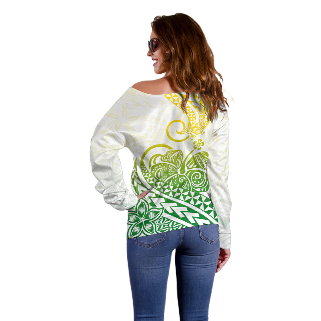Polynesian Off Shoulder Sweater Tribal Tattoo Gradient 01 Screen Color LT9 - Polynesian Pride
