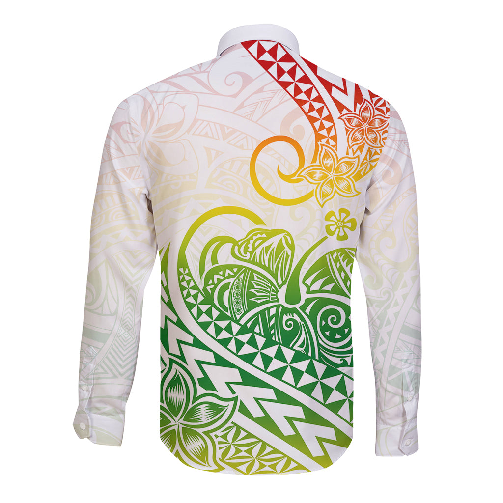 Polynesian Long Sleeve Button Shirt Tribal Tattoo Gradient 02 Screen Color LT9 - Polynesian Pride