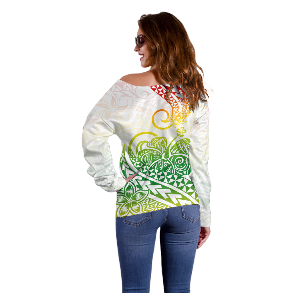 Polynesian Off Shoulder Sweater Tribal Tattoo Gradient 02 Screen Color LT9 - Polynesian Pride