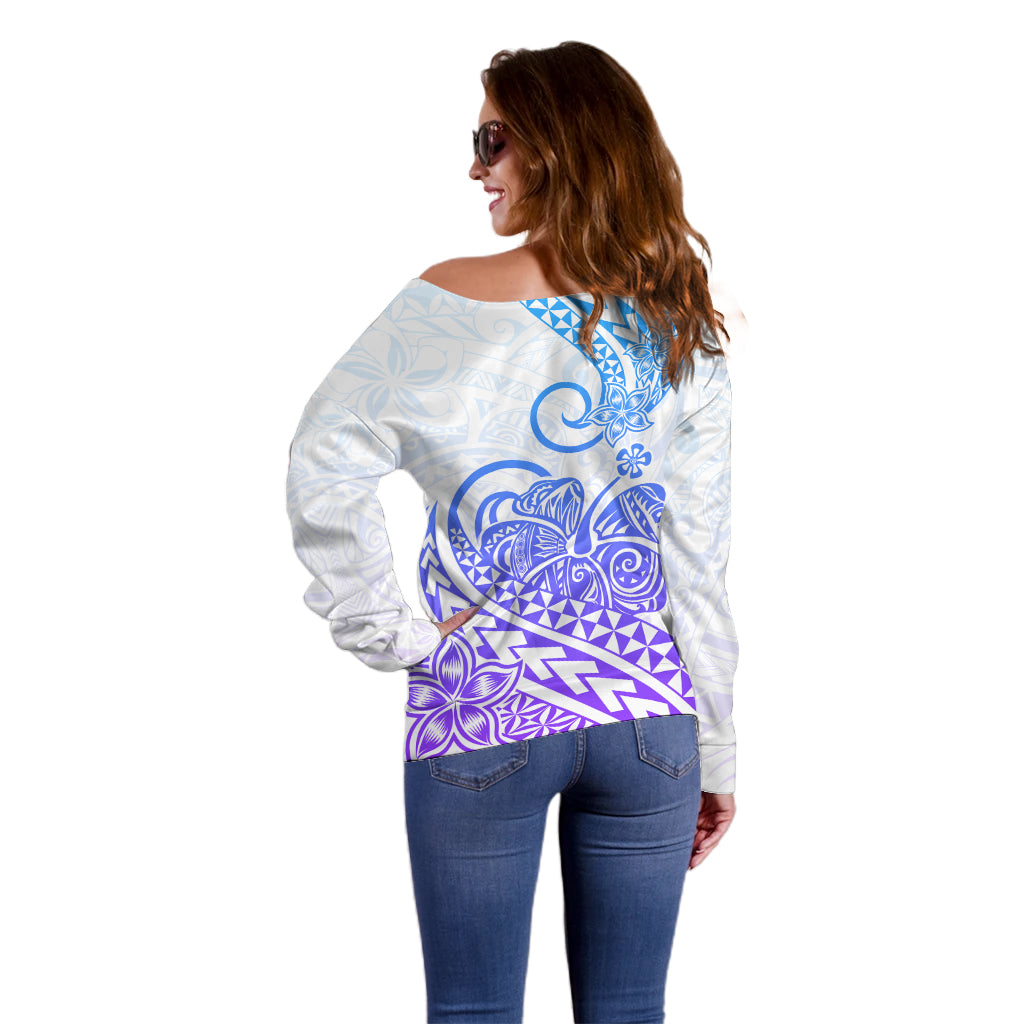 Polynesian Off Shoulder Sweater Tribal Tattoo Gradient 04 Screen Color LT9 - Polynesian Pride
