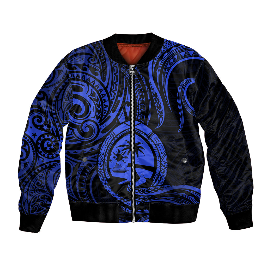 Polynesian Pride Guam Bomber Jacket With Polynesian Tribal Tattoo and Coat of Arms Blue Version LT9 Unisex Blue - Polynesian Pride