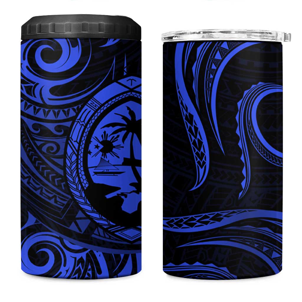 Polynesian Guam Coat of Arms 4 in 1 Can Cooler Tumbler Polynesian Tribal Tattoo Blue Version