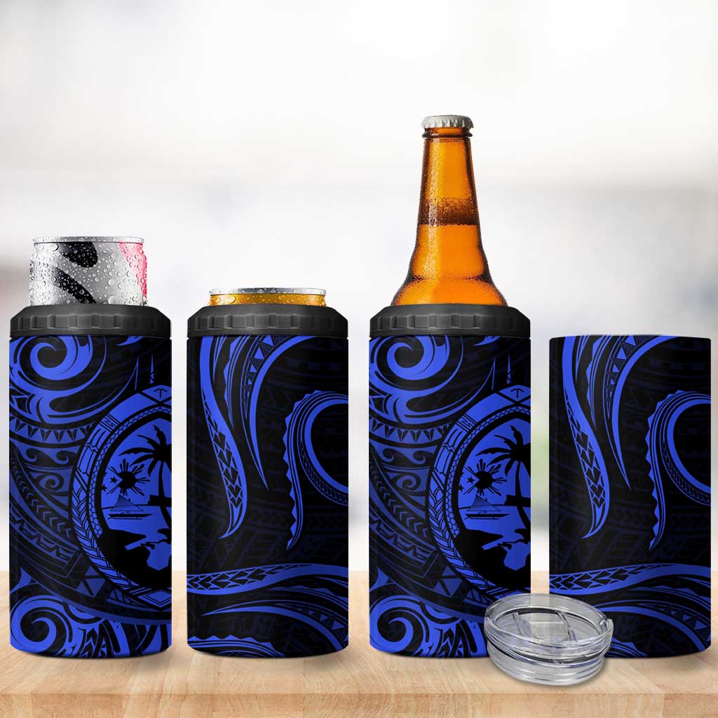 Polynesian Guam Coat of Arms 4 in 1 Can Cooler Tumbler Polynesian Tribal Tattoo Blue Version