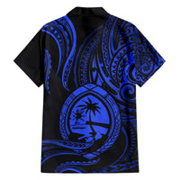 Polynesian Guam Coat of Arms Family Matching Off The Shoulder Long Sleeve Dress and Hawaiian Shirt Polynesian Tribal Tattoo Blue Version LT9 - Polynesian Pride