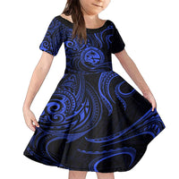 Polynesian Guam Coat of Arms Family Matching Off Shoulder Maxi Dress and Hawaiian Shirt Polynesian Tribal Tattoo Blue Version LT9 Daughter's Dress Blue - Polynesian Pride