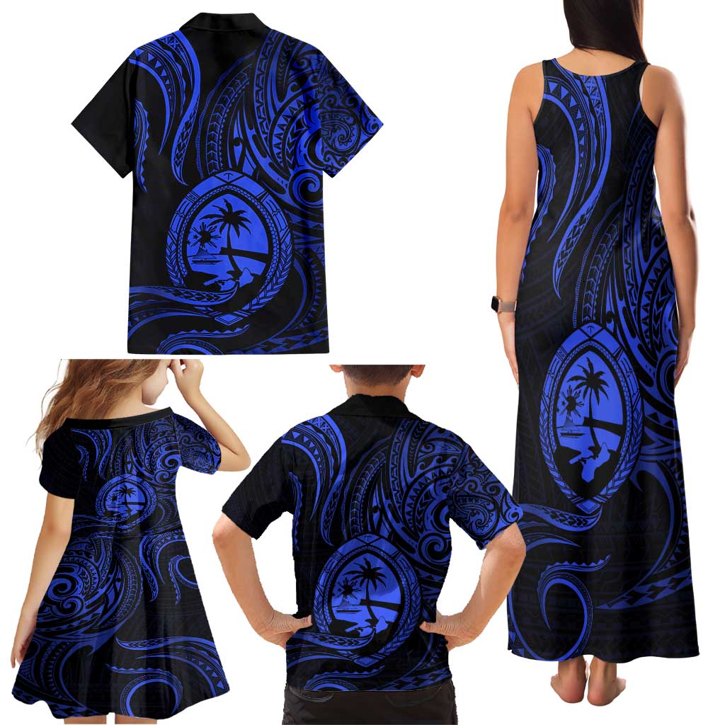 Polynesian Guam Coat of Arms Family Matching Tank Maxi Dress and Hawaiian Shirt Polynesian Tribal Tattoo Blue Version LT9 - Polynesian Pride