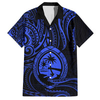 Polynesian Guam Coat of Arms Family Matching Tank Maxi Dress and Hawaiian Shirt Polynesian Tribal Tattoo Blue Version LT9 Dad's Shirt - Short Sleeve Blue - Polynesian Pride