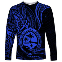 Polynesian Pride Guam Long Sleeve Shirt With Polynesian Tribal Tattoo and Coat of Arms Blue Version LT9 Unisex Blue - Polynesian Pride