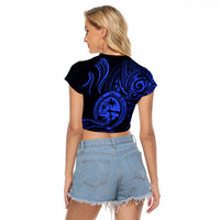 Polynesian Pride Guam Raglan Cropped T Shirt With Polynesian Tribal Tattoo and Coat of Arms Blue Version LT9 - Polynesian Pride