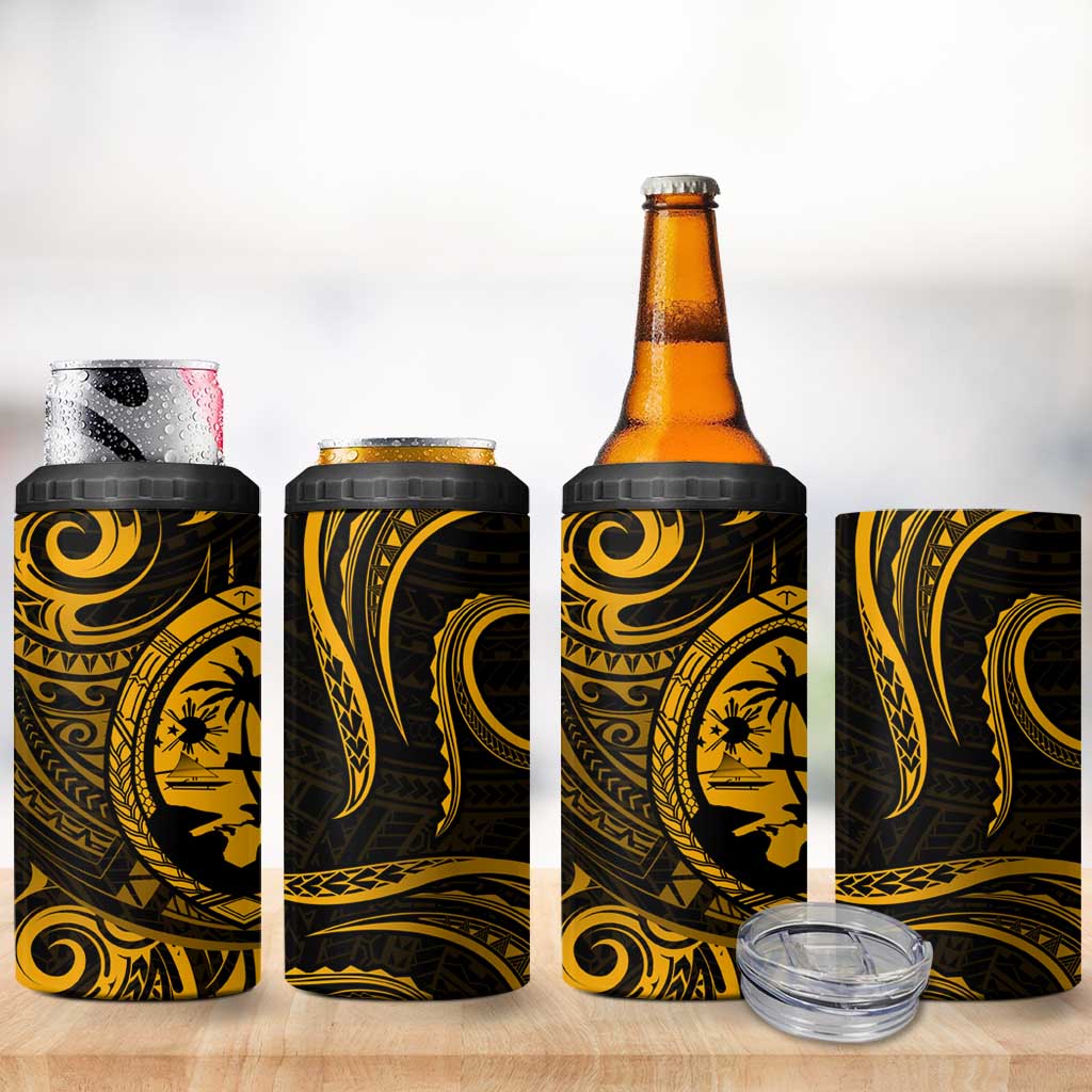 Polynesian Guam Coat of Arms 4 in 1 Can Cooler Tumbler Polynesian Tribal Tattoo Gold Version