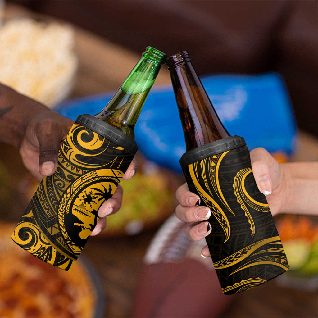 Polynesian Guam Coat of Arms 4 in 1 Can Cooler Tumbler Polynesian Tribal Tattoo Gold Version