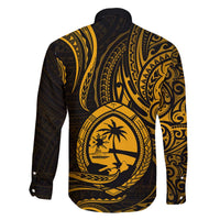 Polynesian Guam Coat of Arms Family Matching Off The Shoulder Long Sleeve Dress and Hawaiian Shirt Polynesian Tribal Tattoo Gold Version LT9 - Polynesian Pride