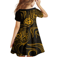 Polynesian Guam Coat of Arms Family Matching Off Shoulder Maxi Dress and Hawaiian Shirt Polynesian Tribal Tattoo Gold Version LT9 - Polynesian Pride