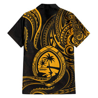 Polynesian Guam Coat of Arms Family Matching Off Shoulder Maxi Dress and Hawaiian Shirt Polynesian Tribal Tattoo Gold Version LT9 - Polynesian Pride