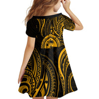 Polynesian Guam Coat of Arms Family Matching Off Shoulder Short Dress and Hawaiian Shirt Polynesian Tribal Tattoo Gold Version LT9 - Polynesian Pride