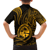 Polynesian Guam Coat of Arms Family Matching Puletasi and Hawaiian Shirt Polynesian Tribal Tattoo Gold Version LT9 - Polynesian Pride