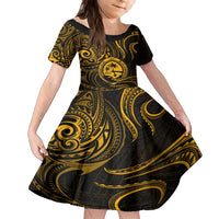 Polynesian Guam Coat of Arms Family Matching Tank Maxi Dress and Hawaiian Shirt Polynesian Tribal Tattoo Gold Version LT9 Daughter's Dress Gold - Polynesian Pride