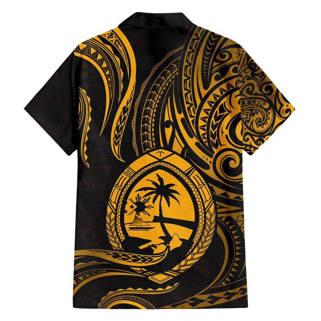 Polynesian Guam Coat of Arms Family Matching Tank Maxi Dress and Hawaiian Shirt Polynesian Tribal Tattoo Gold Version LT9 - Polynesian Pride