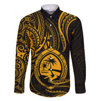 Polynesian Guam Coat of Arms Family Matching Tank Maxi Dress and Hawaiian Shirt Polynesian Tribal Tattoo Gold Version LT9 Dad's Shirt - Long Sleeve Gold - Polynesian Pride