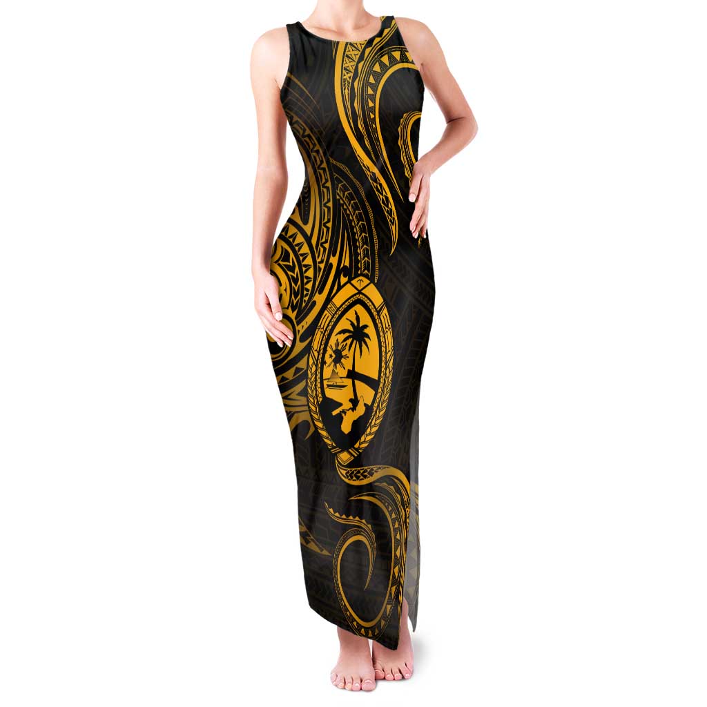 Polynesian Guam Coat of Arms Family Matching Tank Maxi Dress and Hawaiian Shirt Polynesian Tribal Tattoo Gold Version LT9 Mom's Dress Gold - Polynesian Pride